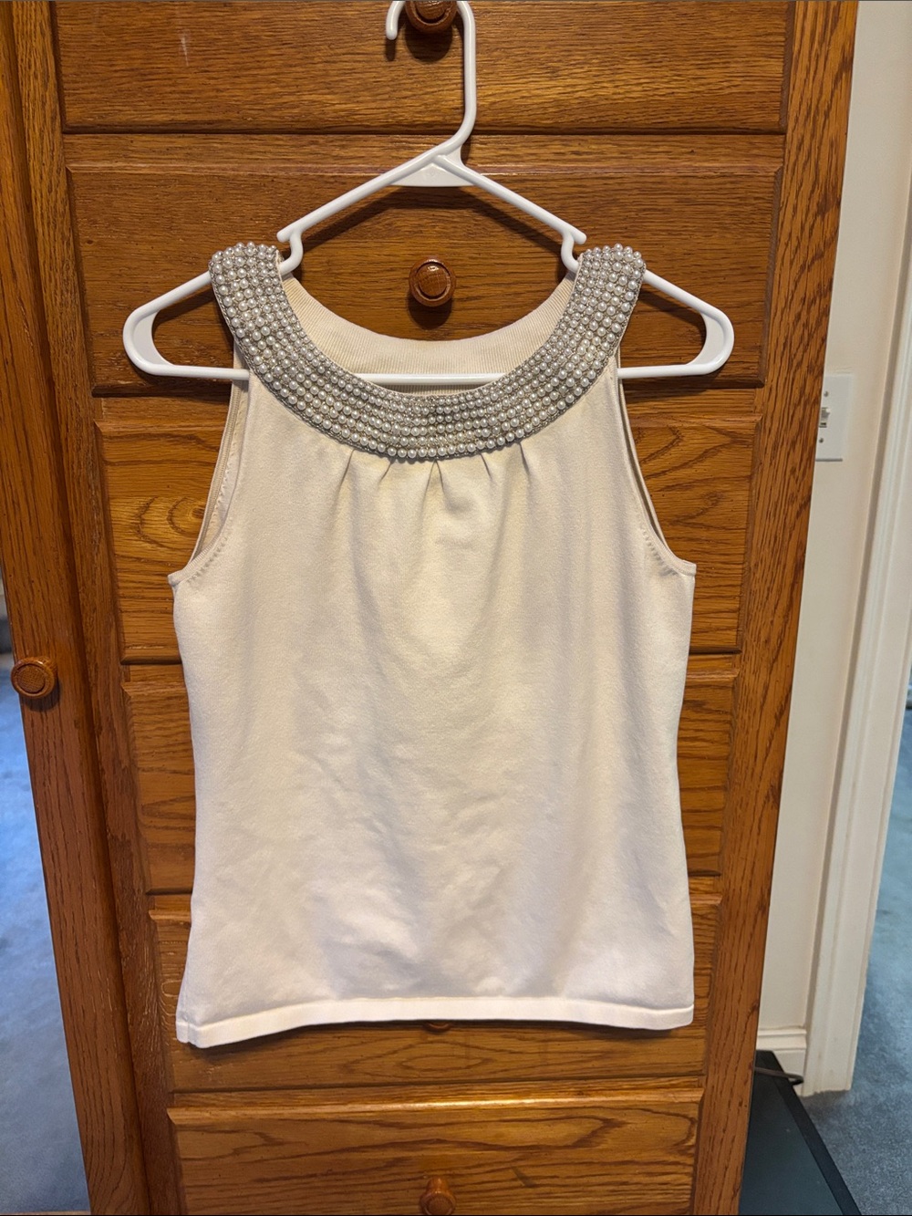 Ann Taylor Cream Beaded Halter Tank